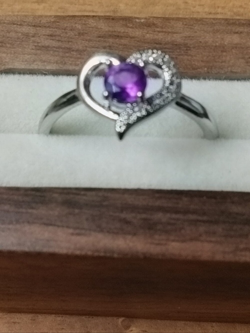 Heart Halo Ring with Amethyst Gem